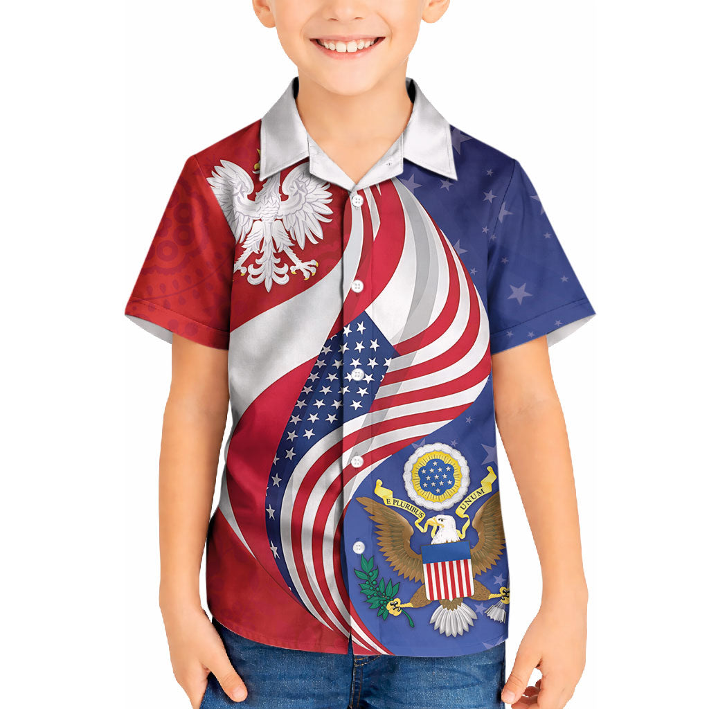 Poland American Heritage Month Kid Hawaiian Shirt Polish and American National Symbols