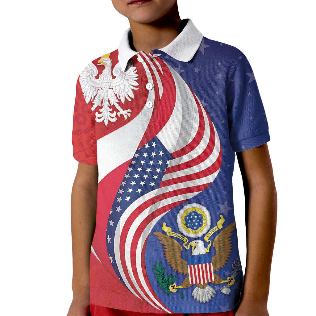 Poland American Heritage Month Kid Polo Shirt Polish and American National Symbols