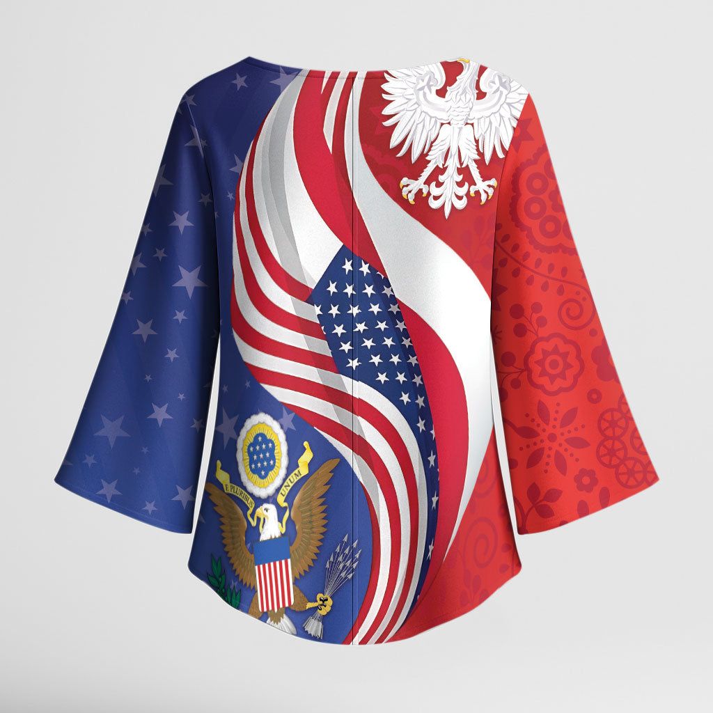 Poland American Heritage Month Kimono Sleeve Blouse Polish and American National Symbols