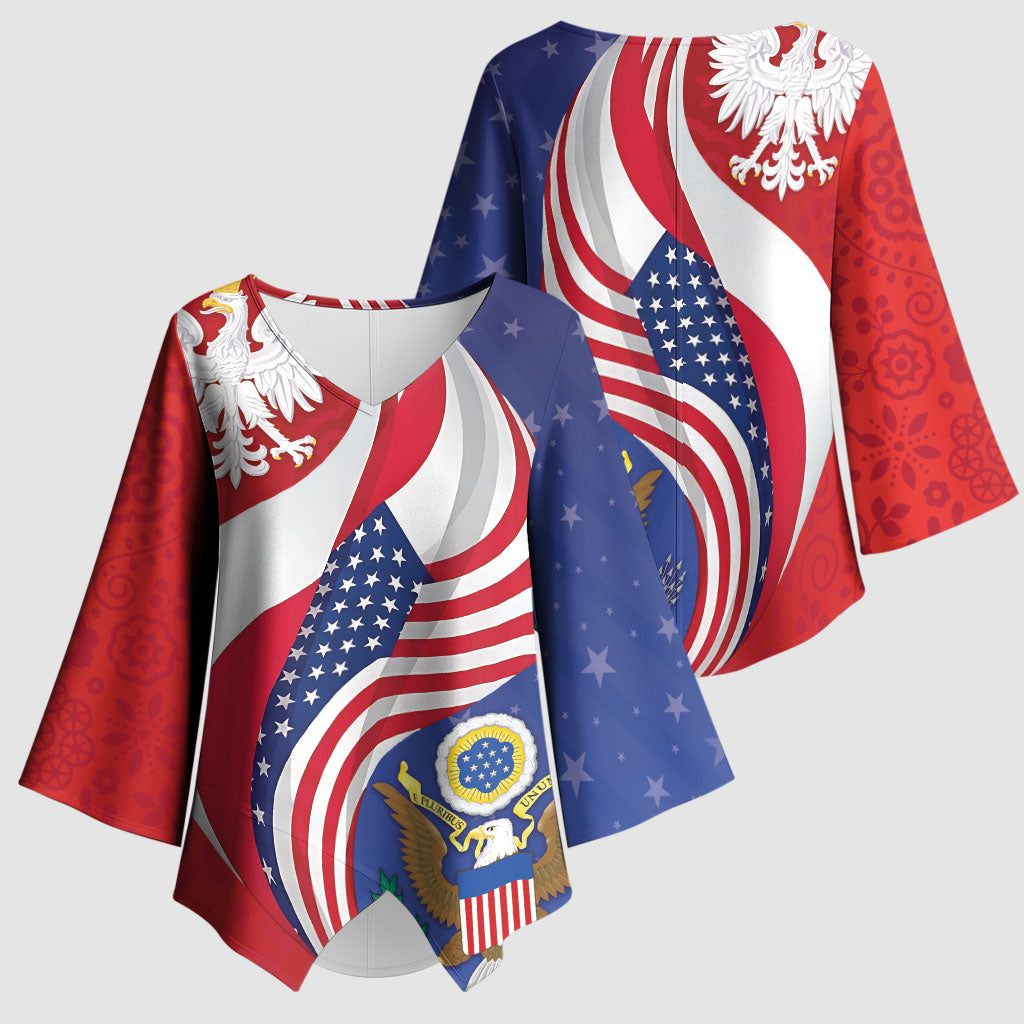 Poland American Heritage Month Kimono Sleeve Blouse Polish and American National Symbols