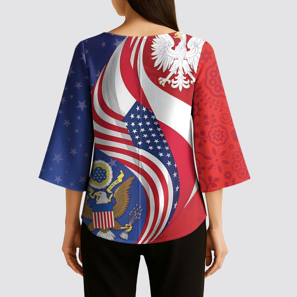 Poland American Heritage Month Kimono Sleeve Blouse Polish and American National Symbols