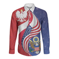 Poland American Heritage Month Long Sleeve Button Shirt Polish and American National Symbols