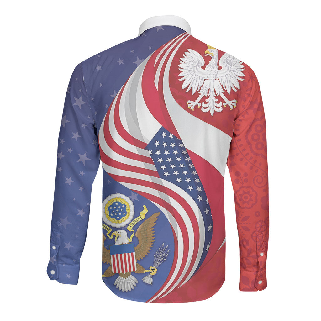 Poland American Heritage Month Long Sleeve Button Shirt Polish and American National Symbols