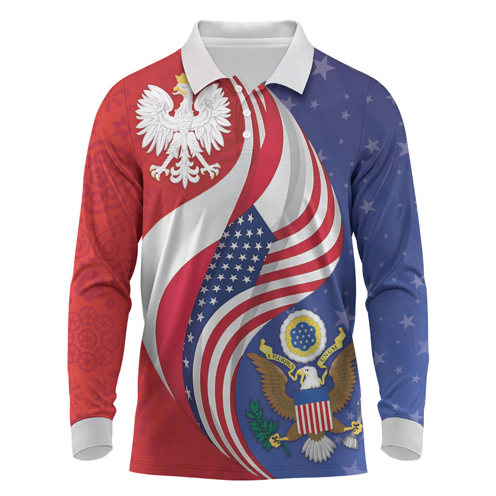 Poland American Heritage Month Long Sleeve Polo Shirt Polish and American National Symbols