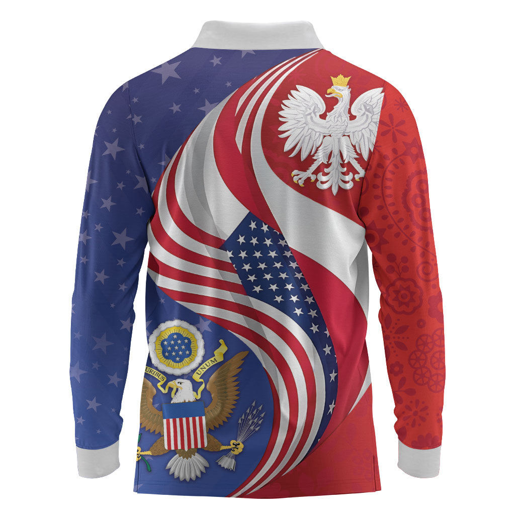 Poland American Heritage Month Long Sleeve Polo Shirt Polish and American National Symbols