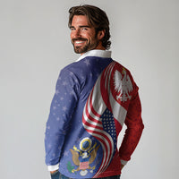 Poland American Heritage Month Long Sleeve Polo Shirt Polish and American National Symbols
