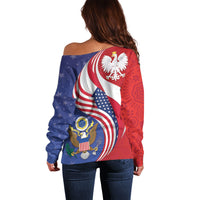 Poland American Heritage Month Off Shoulder Sweater Polish and American National Symbols