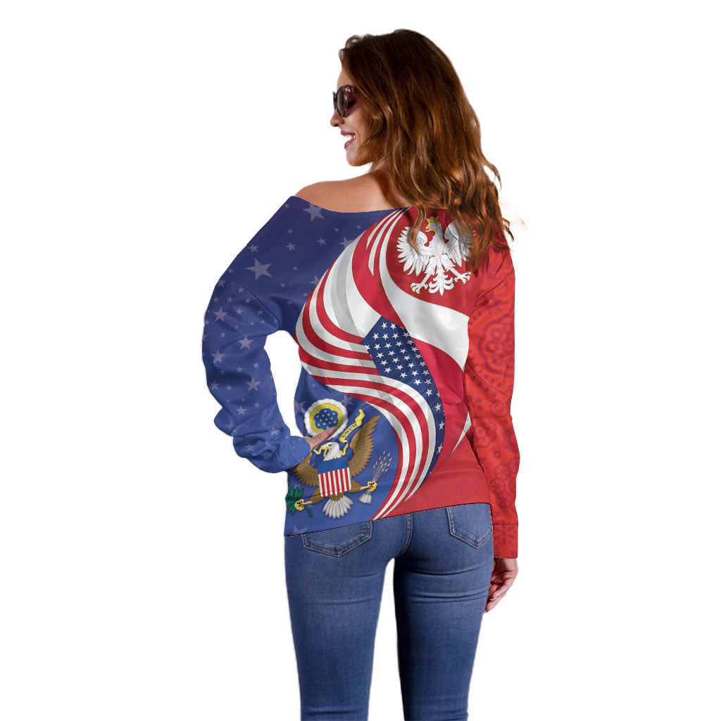 Poland American Heritage Month Off Shoulder Sweater Polish and American National Symbols
