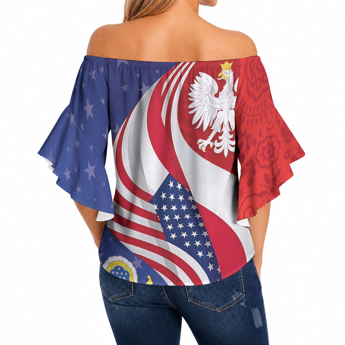 Poland American Heritage Month Off Shoulder Wrap Waist Top Polish and American National Symbols