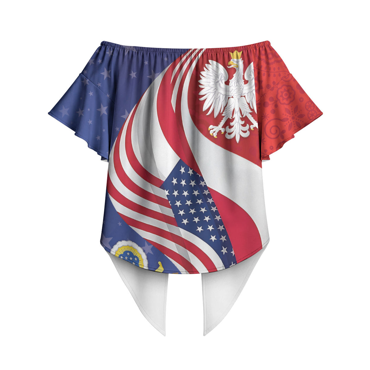 Poland American Heritage Month Off Shoulder Wrap Waist Top Polish and American National Symbols