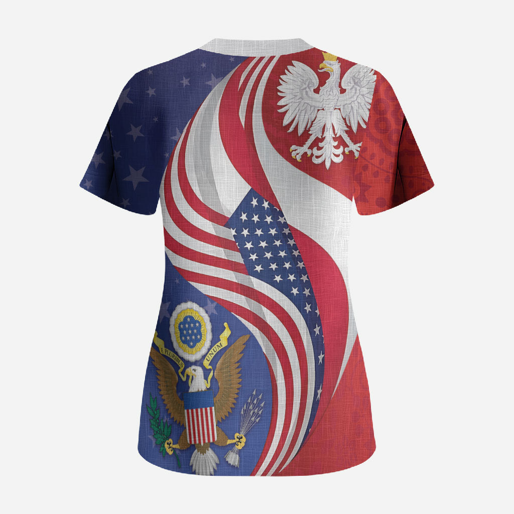 Poland American Heritage Month Scrub Top Polish and American National Symbols