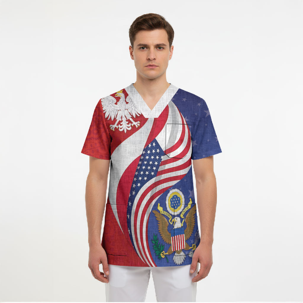 Poland American Heritage Month Scrub Top Polish and American National Symbols