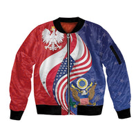 Poland American Heritage Month Sleeve Zip Bomber Jacket Polish and American National Symbols