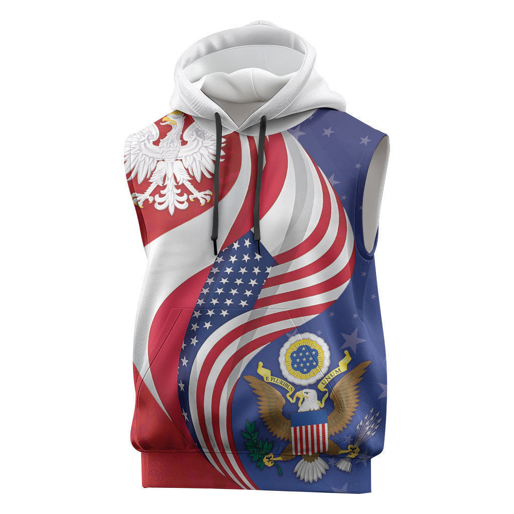 Poland American Heritage Month Sleeveless Hoodie Polish and American National Symbols