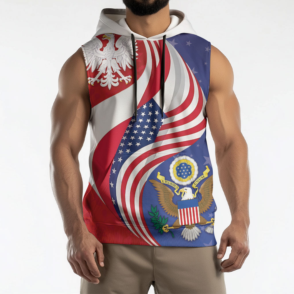 Poland American Heritage Month Sleeveless Hoodie Polish and American National Symbols