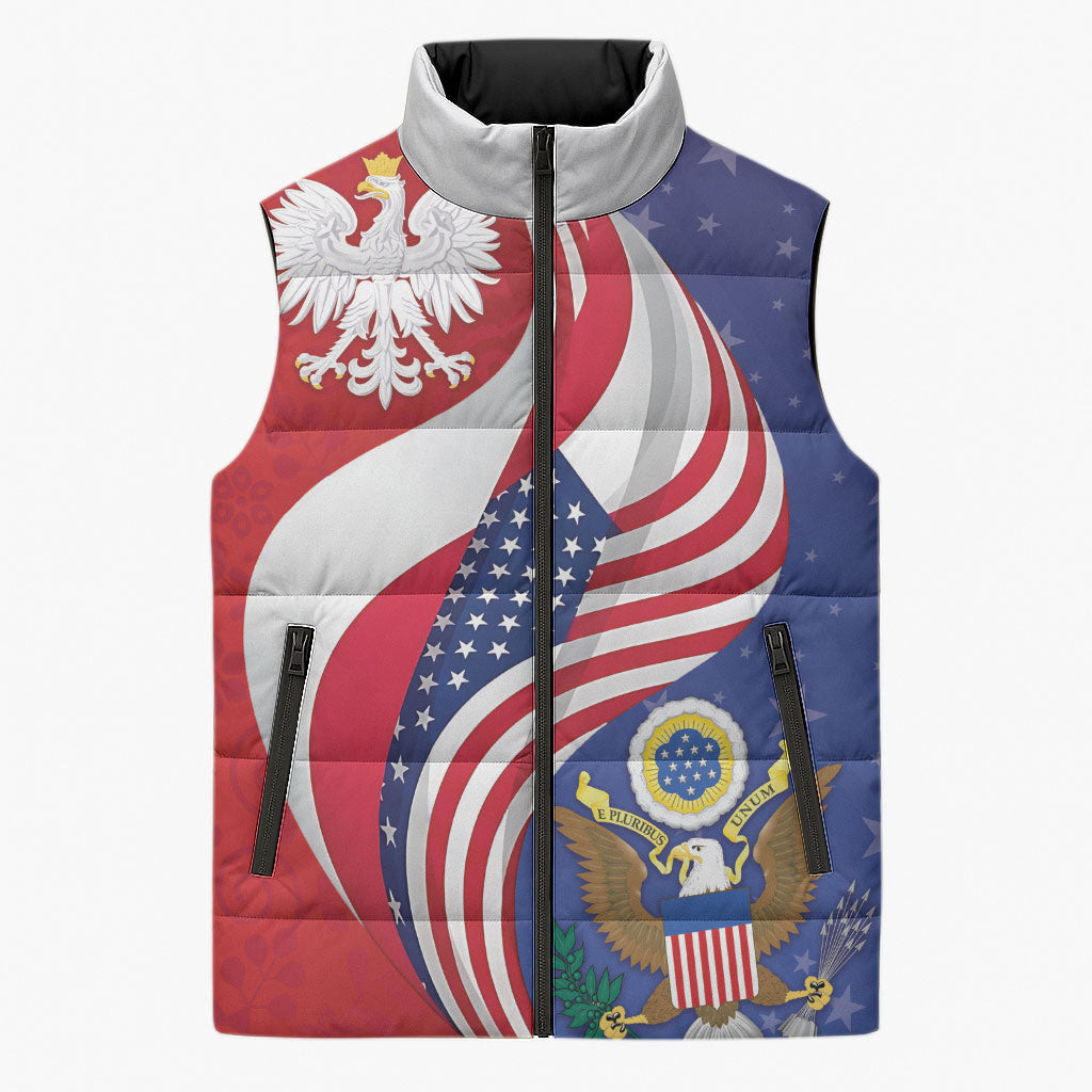 Poland American Heritage Month Sleeveless Puffer Jacket Polish and American National Symbols