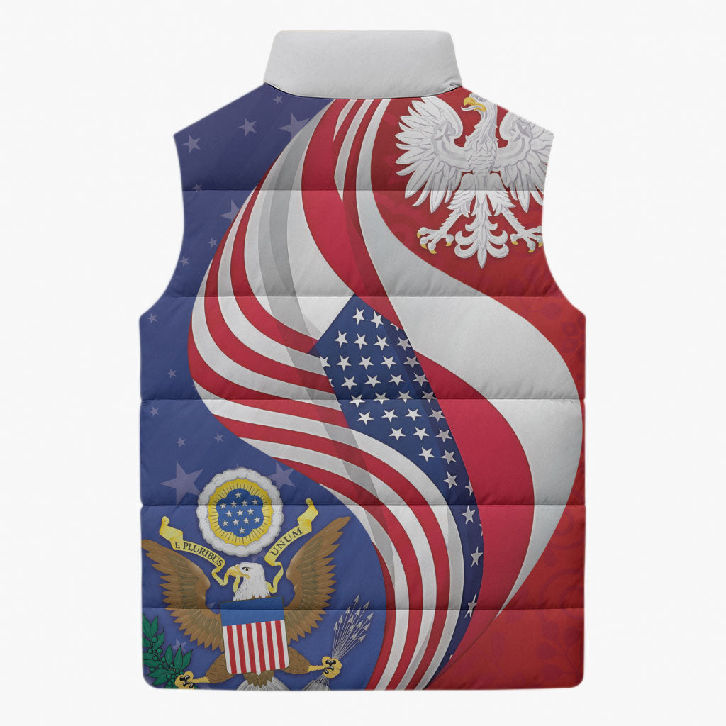 Poland American Heritage Month Sleeveless Puffer Jacket Polish and American National Symbols