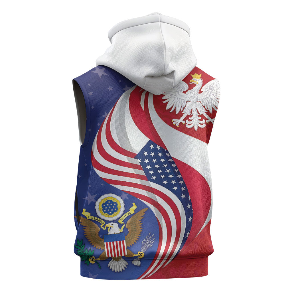 Poland American Heritage Month Sleeveless Zip Hoodie Polish and American National Symbols