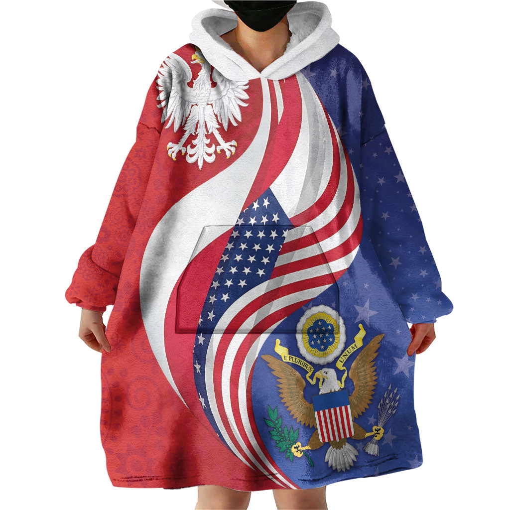 Poland American Heritage Month Wearable Blanket Hoodie Polish and American National Symbols