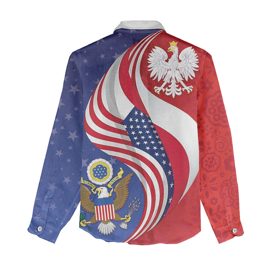 Poland American Heritage Month Women Casual Shirt Polish and American National Symbols