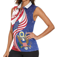 Poland American Heritage Month Women Sleeveless Polo Shirt Polish and American National Symbols