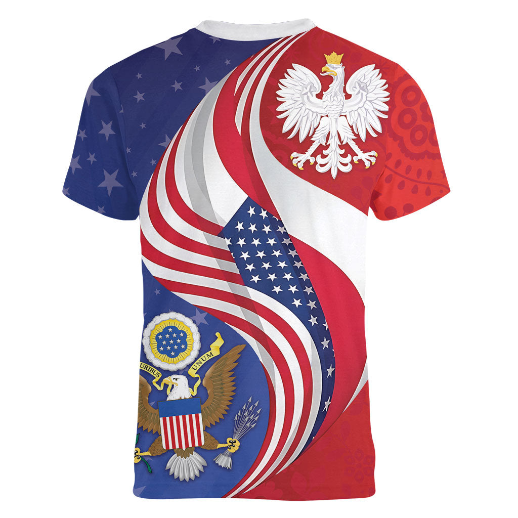 Poland American Heritage Month Women V-Neck T-Shirt Polish and American National Symbols