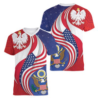 Poland American Heritage Month Women V-Neck T-Shirt Polish and American National Symbols