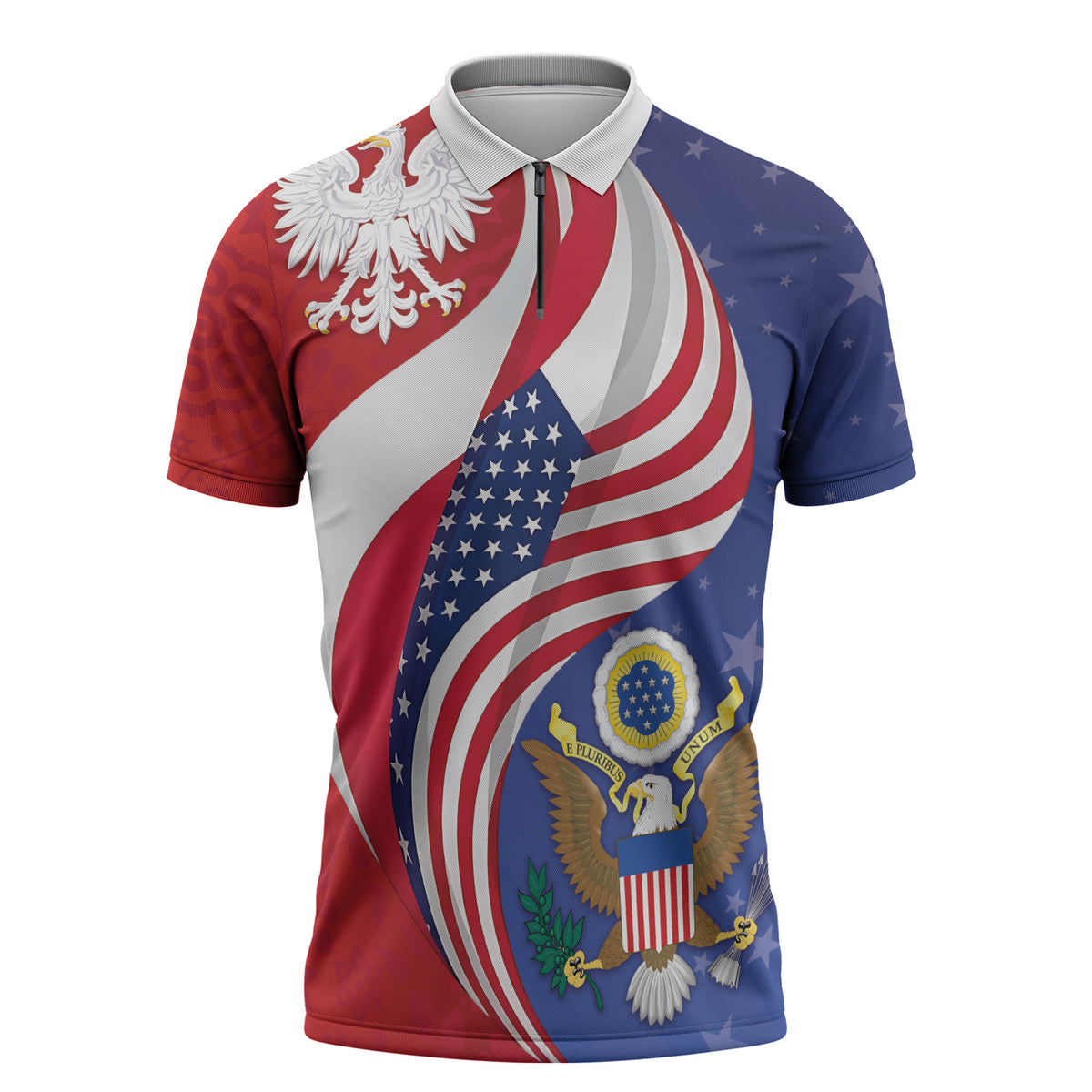 Poland American Heritage Month Zipper Polo Shirt Polish and American National Symbols