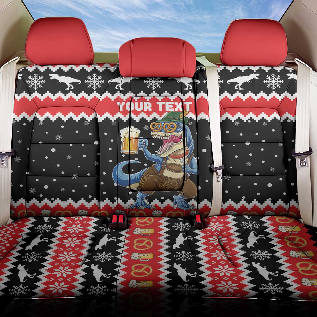 Personalized German T-Rex Christmas Back Car Seat Cover Funny Beer Dinosaur Xmas - Wonder Print Shop