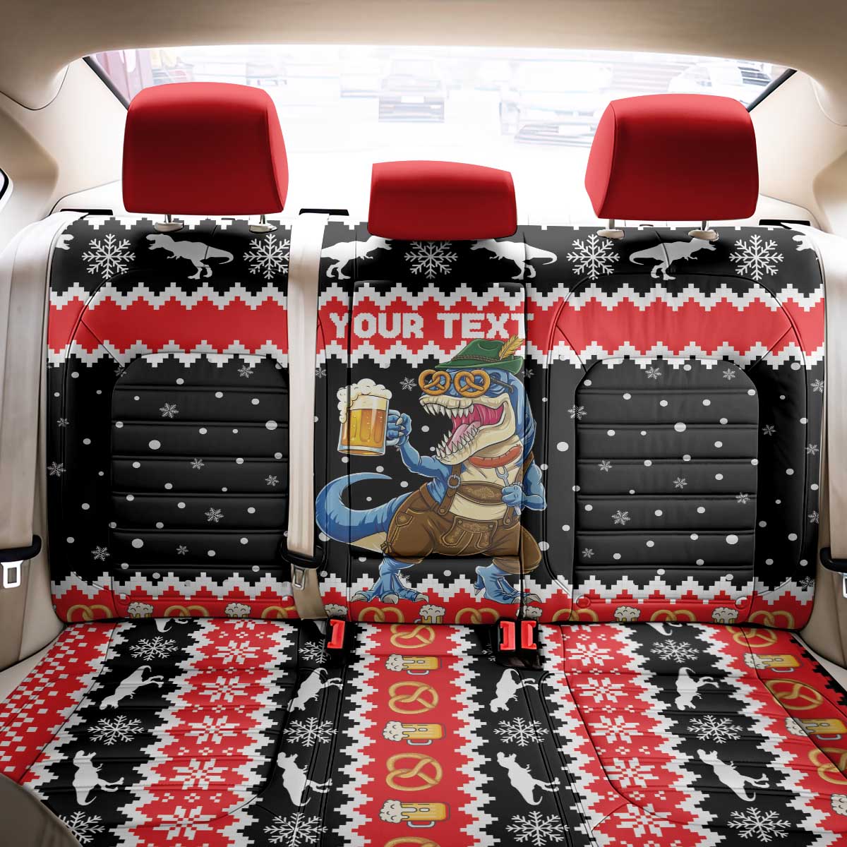 Personalized German T-Rex Christmas Back Car Seat Cover Funny Beer Dinosaur Xmas - Wonder Print Shop