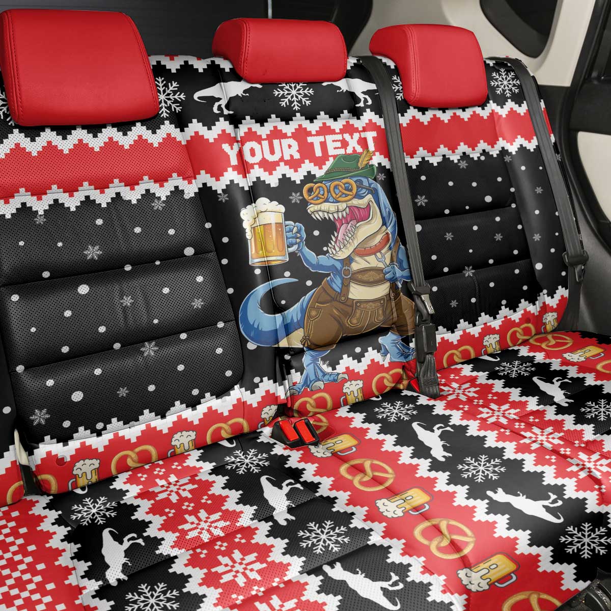 Personalized German T-Rex Christmas Back Car Seat Cover Funny Beer Dinosaur Xmas - Wonder Print Shop