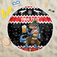Personalized German T-Rex Christmas Beach Blanket Funny Beer Dinosaur Xmas - Wonder Print Shop