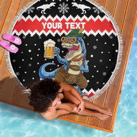 Personalized German T-Rex Christmas Beach Blanket Funny Beer Dinosaur Xmas - Wonder Print Shop