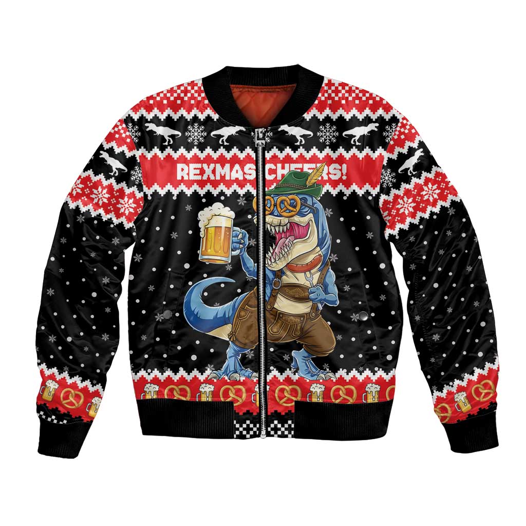 Personalized German T-Rex Christmas Bomber Jacket Funny Beer Dinosaur Xmas - Wonder Print Shop