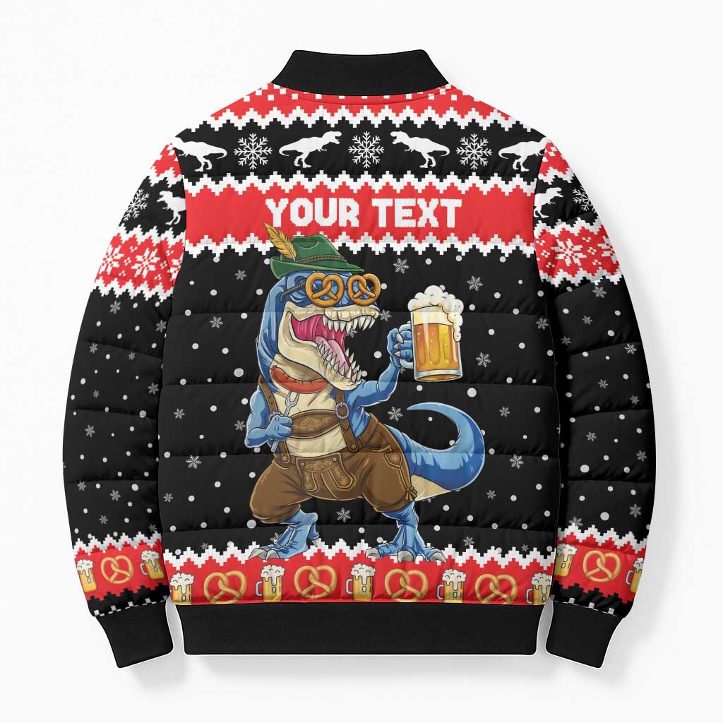 Personalized German T-Rex Christmas Bomber Puffer Jacket Funny Beer Dinosaur Xmas - Wonder Print Shop