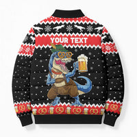 Personalized German T-Rex Christmas Bomber Puffer Jacket Funny Beer Dinosaur Xmas - Wonder Print Shop