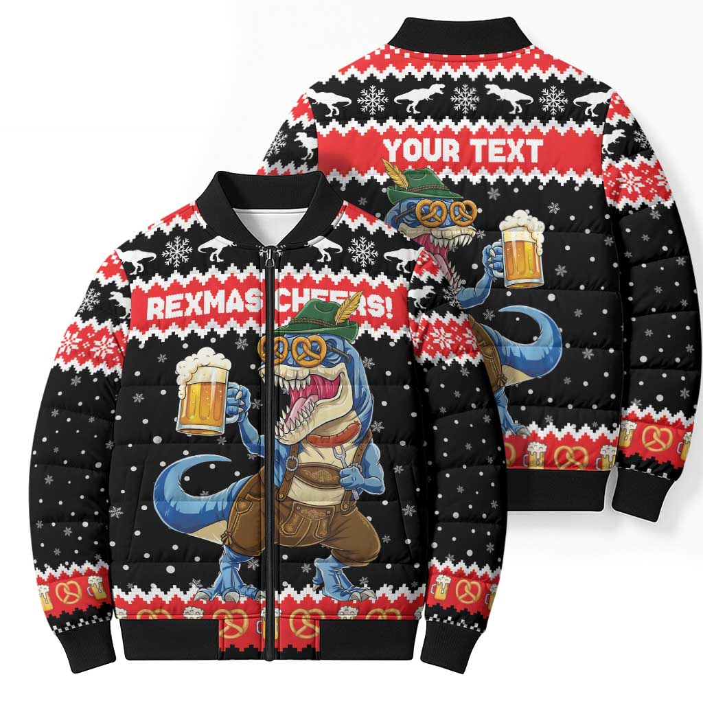 Personalized German T-Rex Christmas Bomber Puffer Jacket Funny Beer Dinosaur Xmas - Wonder Print Shop