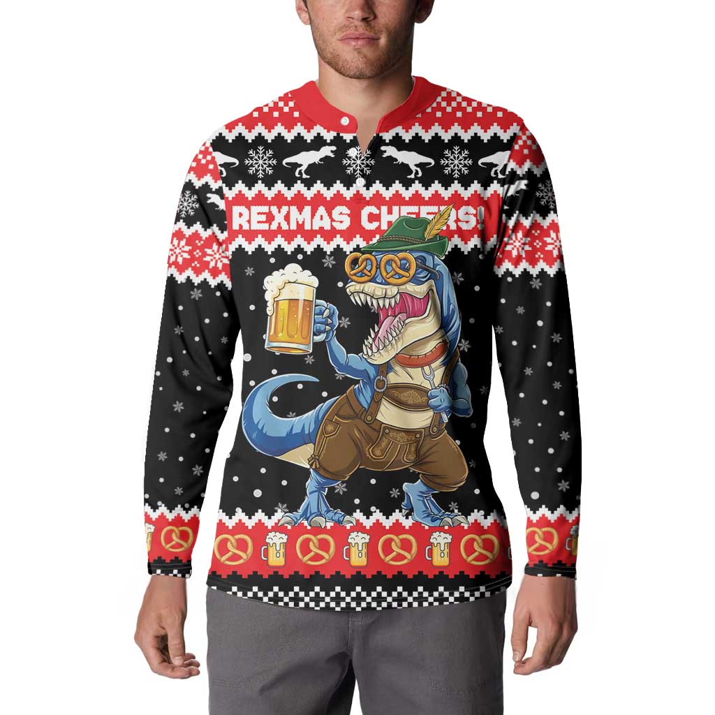 Personalized German T-Rex Christmas Button Sweatshirt Funny Beer Dinosaur Xmas - Wonder Print Shop