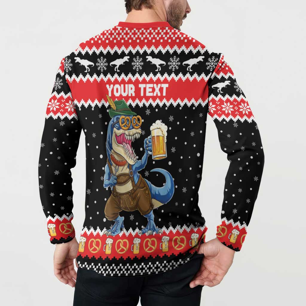 Personalized German T-Rex Christmas Button Sweatshirt Funny Beer Dinosaur Xmas - Wonder Print Shop