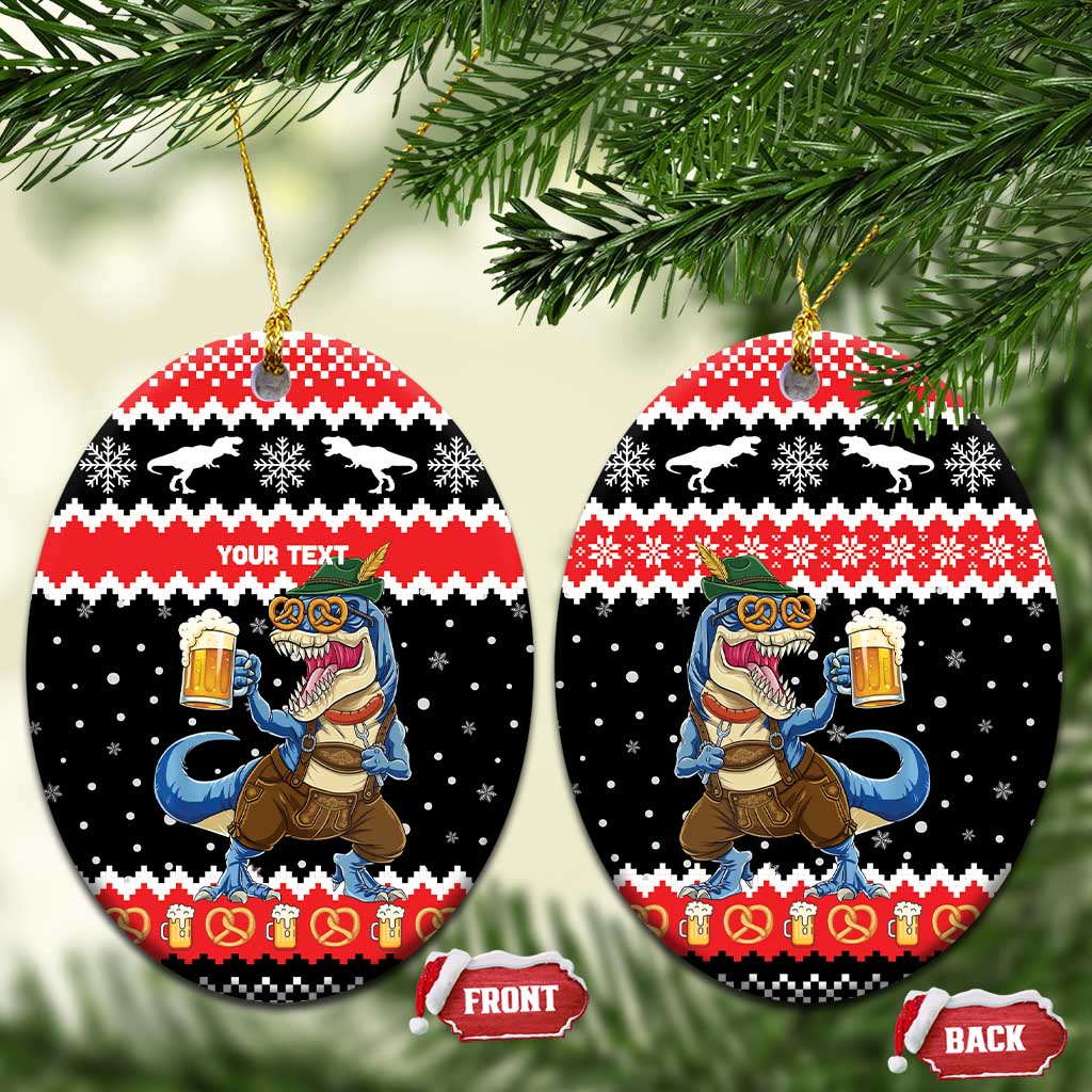 Personalized German T-Rex Christmas Ceramic Ornament Funny Beer Dinosaur Xmas - Wonder Print Shop