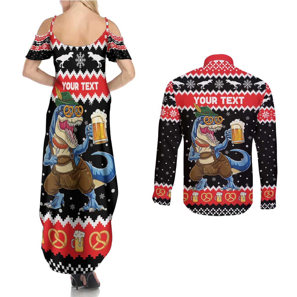 Personalized German T-Rex Christmas Couples Matching Summer Maxi Dress and Long Sleeve Button Shirt Funny Beer Dinosaur Xmas - Wonder Print Shop