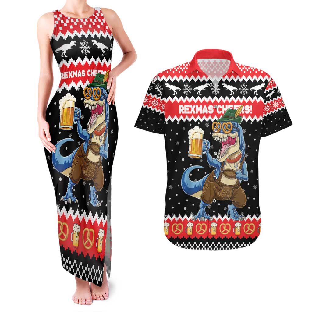 Personalized German T-Rex Christmas Couples Matching Tank Maxi Dress and Hawaiian Shirt Funny Beer Dinosaur Xmas - Wonder Print Shop