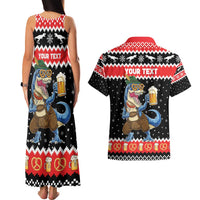 Personalized German T-Rex Christmas Couples Matching Tank Maxi Dress and Hawaiian Shirt Funny Beer Dinosaur Xmas - Wonder Print Shop