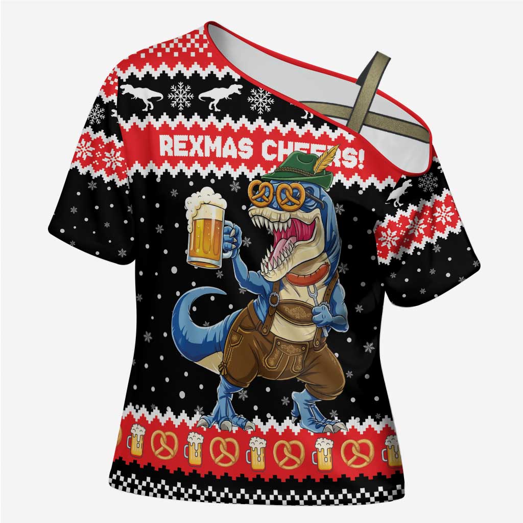 Personalized German T-Rex Christmas Cross Shoulder Shirt Funny Beer Dinosaur Xmas - Wonder Print Shop
