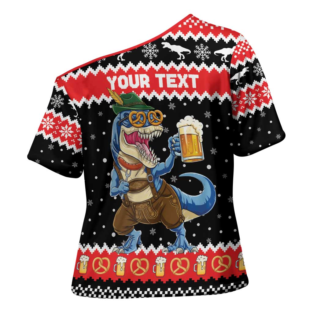 Personalized German T-Rex Christmas Cross Shoulder Shirt Funny Beer Dinosaur Xmas - Wonder Print Shop