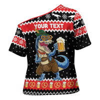 Personalized German T-Rex Christmas Cross Shoulder Shirt Funny Beer Dinosaur Xmas - Wonder Print Shop