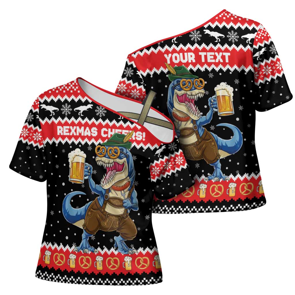 Personalized German T-Rex Christmas Cross Shoulder Shirt Funny Beer Dinosaur Xmas - Wonder Print Shop