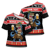 Personalized German T-Rex Christmas Cross Shoulder Shirt Funny Beer Dinosaur Xmas - Wonder Print Shop