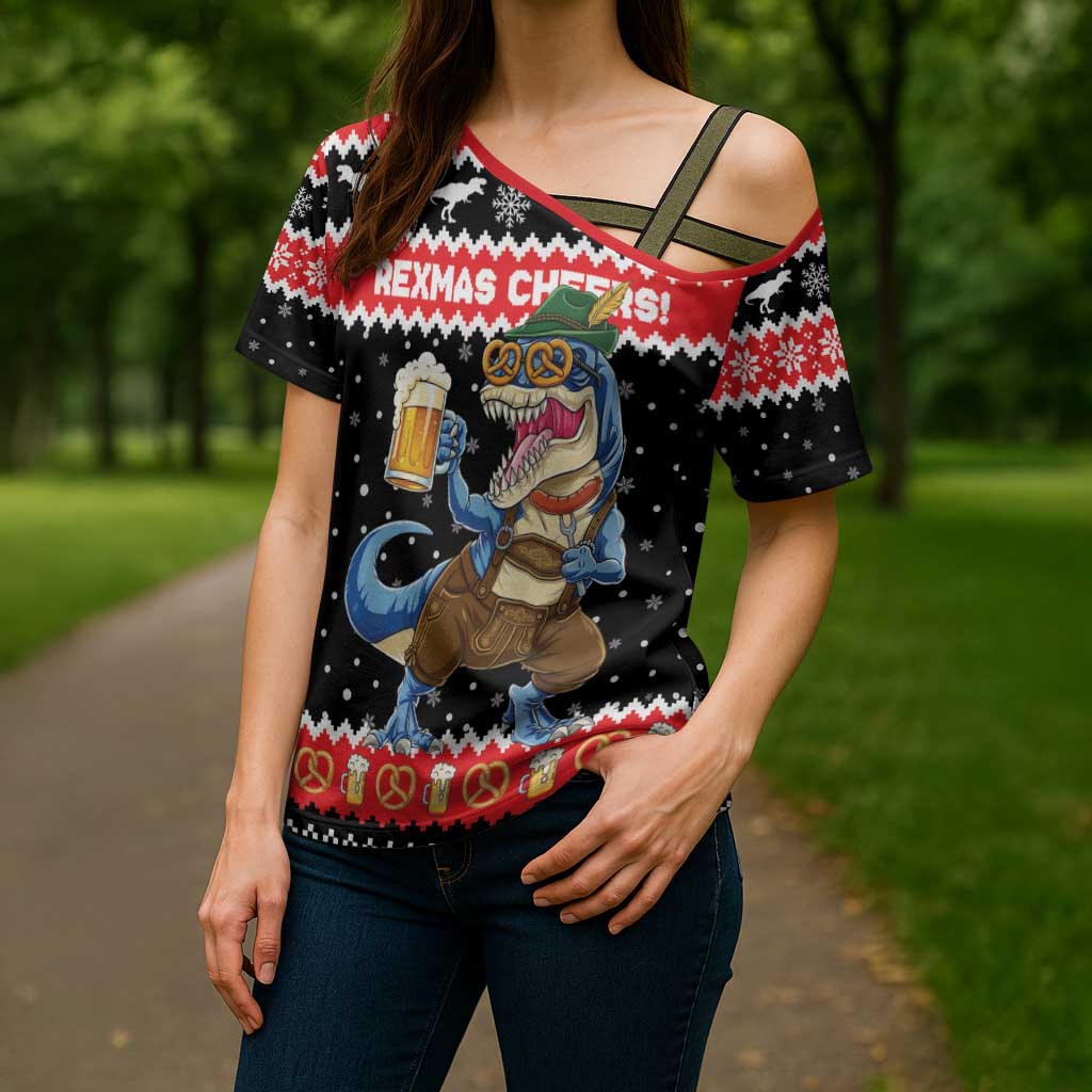 Personalized German T-Rex Christmas Cross Shoulder Shirt Funny Beer Dinosaur Xmas - Wonder Print Shop