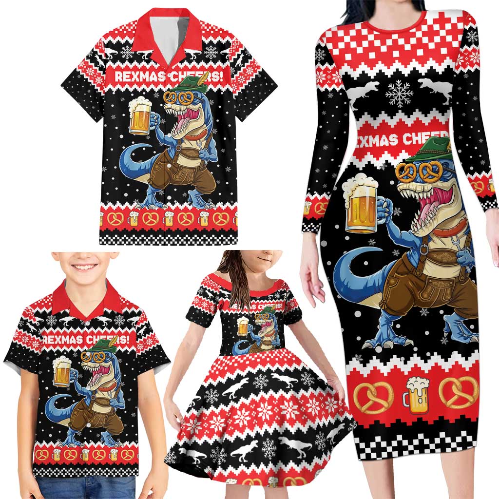 Personalized German T-Rex Christmas Family Matching Long Sleeve Bodycon Dress and Hawaiian Shirt Funny Beer Dinosaur Xmas - Wonder Print Shop